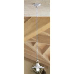 2224.4 SOSPENSIONE SINGOLA D21 CM IN STILE RUSTICO IN TERRACOTTA PLISSETTATA E TRAFORATA BIANCA MADE IN ITALY CRISTALENSI CERAMI 2