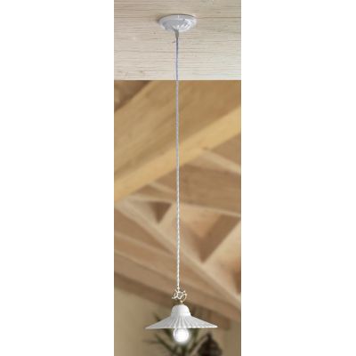 2224.4 SOSPENSIONE SINGOLA D21 CM IN STILE RUSTICO IN TERRACOTTA PLISSETTATA E TRAFORATA BIANCA MADE IN ITALY CRISTALENSI CERAMI