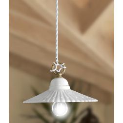 2224.4 SOSPENSIONE SINGOLA D21 CM IN STILE RUSTICO IN TERRACOTTA PLISSETTATA E TRAFORATA BIANCA MADE IN ITALY CRISTALENSI CERAMI