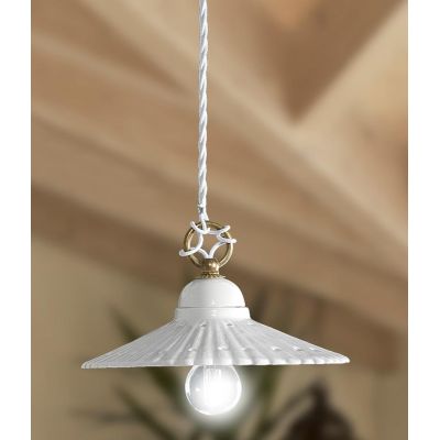 2224.4 SOSPENSIONE SINGOLA D21 CM IN STILE RUSTICO IN TERRACOTTA PLISSETTATA E TRAFORATA BIANCA MADE IN ITALY CRISTALENSI CERAMI