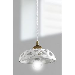 2225.4 PICCOLA SOSPENSIONE SINGOLA D17 CM IN TERRACOTTA BIANCA LUCIDA INTRECCIATA MADE IN ITALY CRISTALENSI CERAMICA - Cristalen