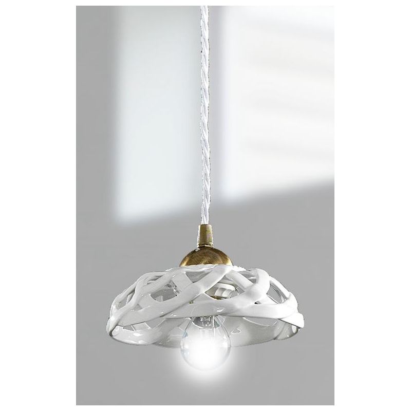 2225.4 PICCOLA SOSPENSIONE SINGOLA D17 CM IN TERRACOTTA BIANCA LUCIDA INTRECCIATA MADE IN ITALY CRISTALENSI CERAMICA - Cristalen