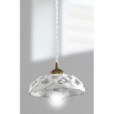 2225.4 PICCOLA SOSPENSIONE SINGOLA D17 CM IN TERRACOTTA BIANCA LUCIDA INTRECCIATA MADE IN ITALY CRISTALENSI CERAMICA - Cristalen