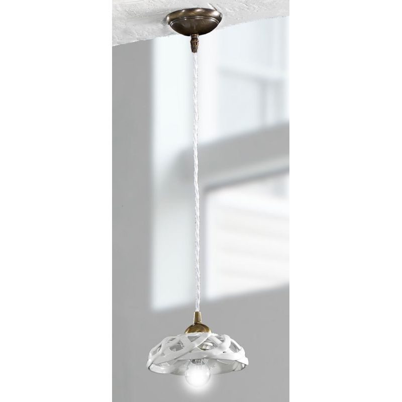 2225.4 PICCOLA SOSPENSIONE SINGOLA D17 CM IN TERRACOTTA BIANCA LUCIDA INTRECCIATA MADE IN ITALY CRISTALENSI CERAMICA - Cristalen