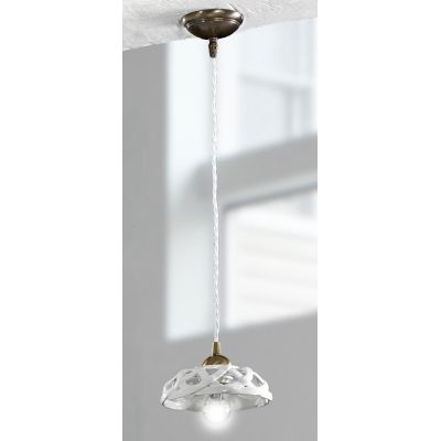 2225.4 PICCOLA SOSPENSIONE SINGOLA D17 CM IN TERRACOTTA BIANCA LUCIDA INTRECCIATA MADE IN ITALY CRISTALENSI CERAMICA - Cristalen