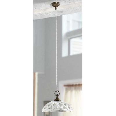 2225.3 SOSPENSIONE SINGOLA D32 CM IN TERRACOTTA BIANCA LUCIDA INTRECCIATA MADE IN ITALY CRISTALENSI CERAMICA - Cristalensi Shop