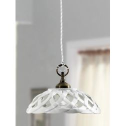 2225.3 SOSPENSIONE SINGOLA D32 CM IN TERRACOTTA BIANCA LUCIDA INTRECCIATA MADE IN ITALY CRISTALENSI CERAMICA - Cristalensi Shop