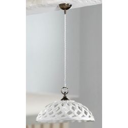 2225.2 SOSPENSIONE SINGOLA D42 CM IN TERRACOTTA BIANCA LUCIDA INTRECCIATA MADE IN ITALY CRISTALENSI CERAMICA - Cristalensi Shop 2