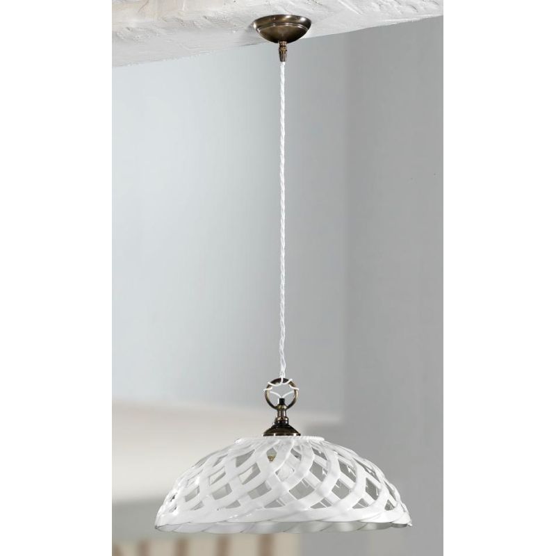 2225.2 SOSPENSIONE SINGOLA D42 CM IN TERRACOTTA BIANCA LUCIDA INTRECCIATA MADE IN ITALY CRISTALENSI CERAMICA - Cristalensi Shop