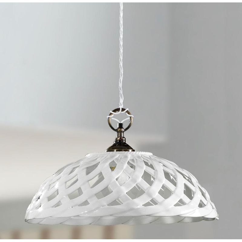 2225.2 SOSPENSIONE SINGOLA D42 CM IN TERRACOTTA BIANCA LUCIDA INTRECCIATA MADE IN ITALY CRISTALENSI CERAMICA - Cristalensi Shop