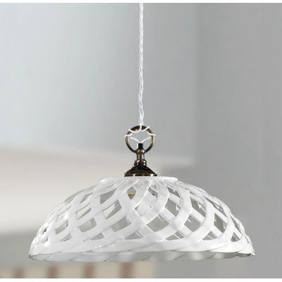 2225.2 SOSPENSIONE SINGOLA D42 CM IN TERRACOTTA BIANCA LUCIDA INTRECCIATA MADE IN ITALY CRISTALENSI CERAMICA - Cristalensi Shop