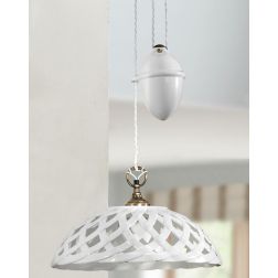 2225.1 SOSPENSIONE SALISCENDI D42 CM IN TERRACOTTA BIANCA LUCIDA INTRECCIATA MADE IN ITALY CRISTALENSI CERAMICA - Cristalensi Sh