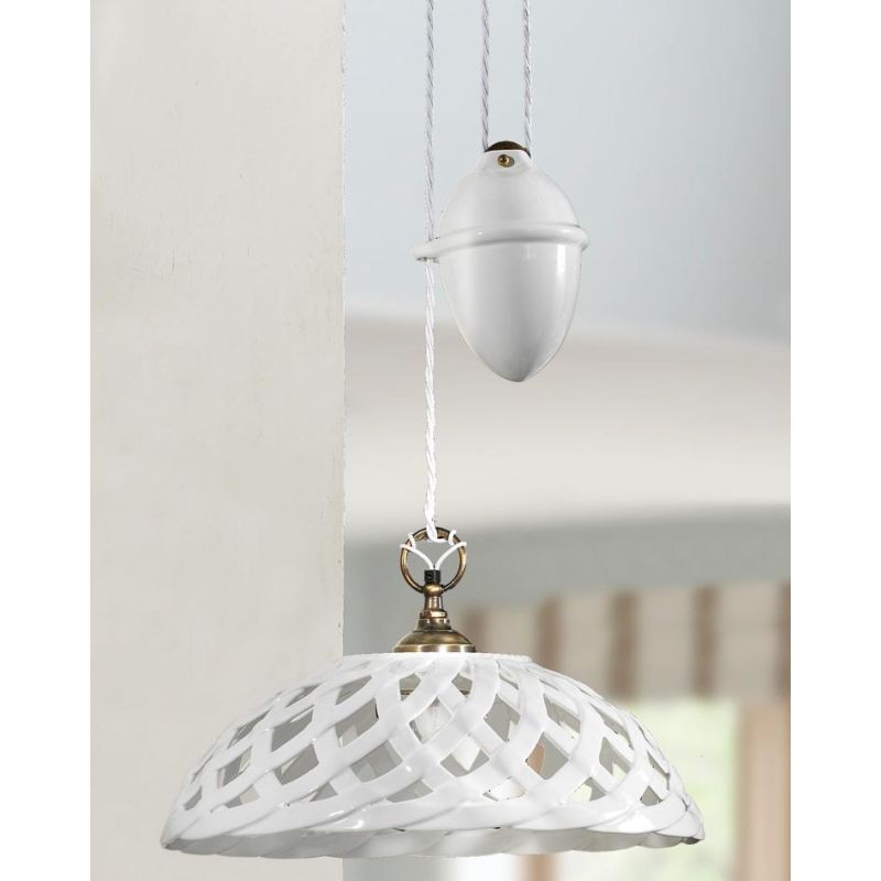 2225.1 SOSPENSIONE SALISCENDI D42 CM IN TERRACOTTA BIANCA LUCIDA INTRECCIATA MADE IN ITALY CRISTALENSI CERAMICA - Cristalensi Sh