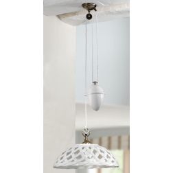 2225.1 SOSPENSIONE SALISCENDI D42 CM IN TERRACOTTA BIANCA LUCIDA INTRECCIATA MADE IN ITALY CRISTALENSI CERAMICA - Cristalensi Sh 2