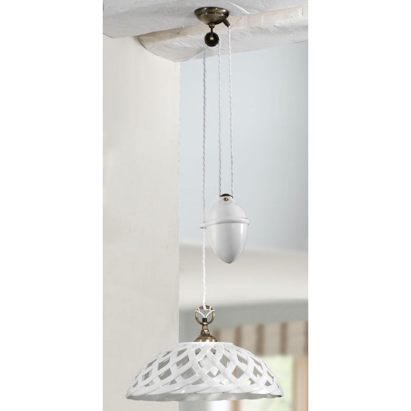 2225.1 SOSPENSIONE SALISCENDI D42 CM IN TERRACOTTA BIANCA LUCIDA INTRECCIATA MADE IN ITALY CRISTALENSI CERAMICA - Cristalensi Sh