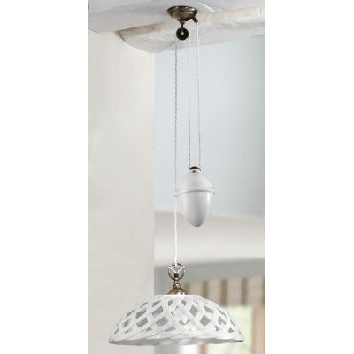 2225.1 SOSPENSIONE SALISCENDI D42 CM IN TERRACOTTA BIANCA LUCIDA INTRECCIATA MADE IN ITALY CRISTALENSI CERAMICA - Cristalensi Sh