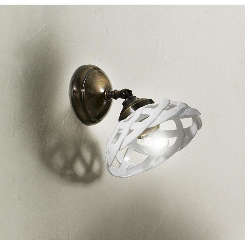 2225.AO APPLIQUE SPOT D17 CM IN OTTONE E TERRACOTTA BIANCA LUCIDA INTRECCIATA MADE IN ITALY CRISTALENSI CERAMICA - Cristalensi S