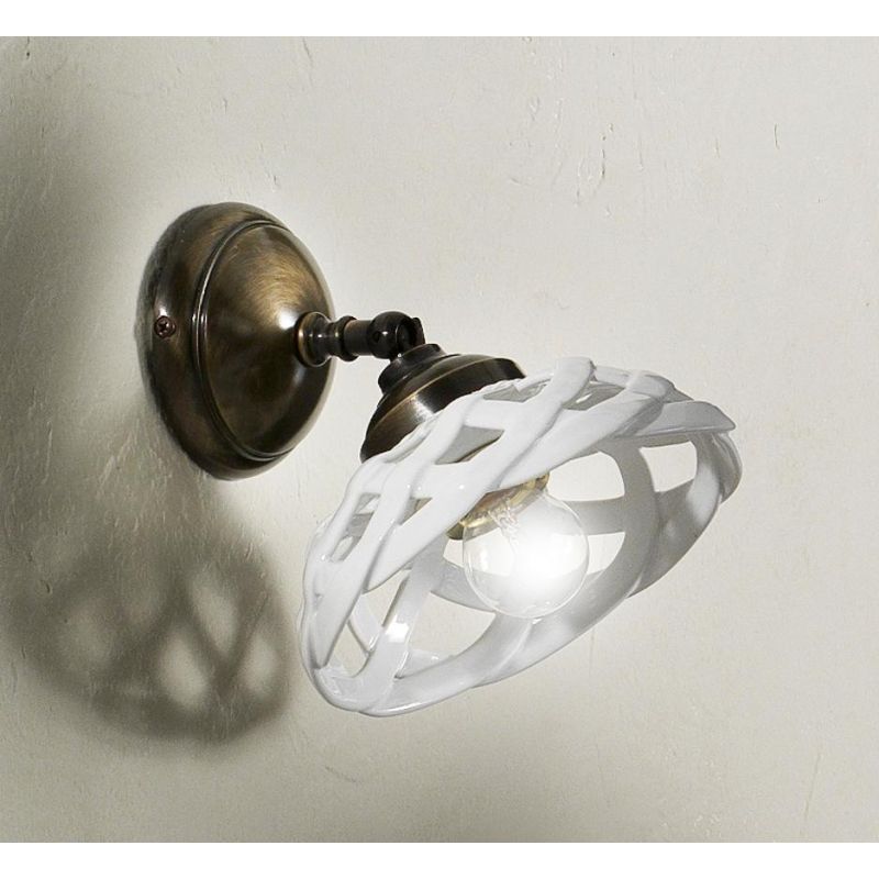 2225.AO APPLIQUE SPOT D17 CM IN OTTONE E TERRACOTTA BIANCA LUCIDA INTRECCIATA MADE IN ITALY CRISTALENSI CERAMICA - Cristalensi S