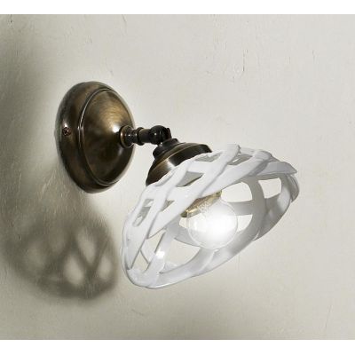 2225.AO APPLIQUE SPOT D17 CM IN OTTONE E TERRACOTTA BIANCA LUCIDA INTRECCIATA MADE IN ITALY CRISTALENSI CERAMICA - Cristalensi S
