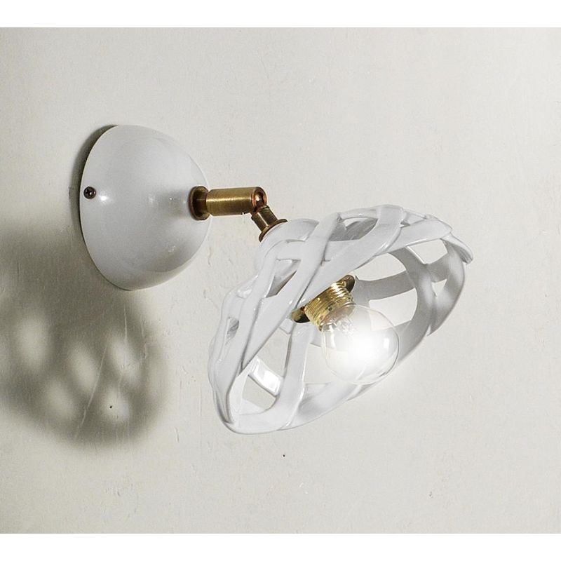 2225.A APPLIQUE SPOT D17 CM IN TERRACOTTA BIANCA LUCIDA INTRECCIATA MADE IN ITALY CRISTALENSI CERAMICA - Cristalensi Shop Online