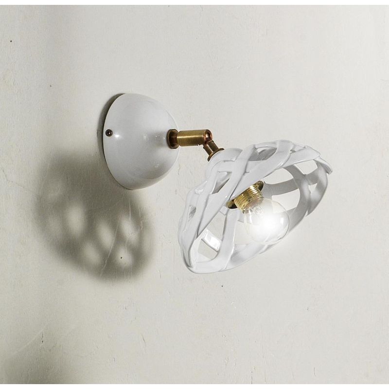 2225.A APPLIQUE SPOT D17 CM IN TERRACOTTA BIANCA LUCIDA INTRECCIATA MADE IN ITALY CRISTALENSI CERAMICA - Cristalensi Shop Online