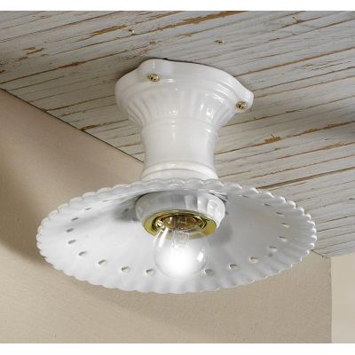 2226 PLAFONIERA MADE IN ITALY IN TERRACOTTA BIANCA PLISSETTATA E TRAFORATA DIAMETRO CM 21.5 CRISTALENSI CERAMICA - Cristalensi S