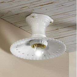 2226 PLAFONIERA MADE IN ITALY IN TERRACOTTA BIANCA PLISSETTATA E TRAFORATA DIAMETRO CM 21.5 CRISTALENSI CERAMICA - Cristalensi S 2
