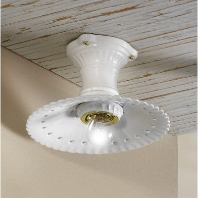 2226 PLAFONIERA MADE IN ITALY IN TERRACOTTA BIANCA PLISSETTATA E TRAFORATA DIAMETRO CM 21.5 CRISTALENSI CERAMICA - Cristalensi S
