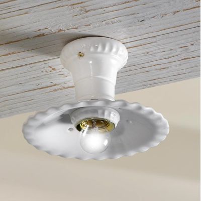 2227 PLAFONIERA MADE IN ITALY IN TERRACOTTA BIANCA ONDULATA E TRAFORATA DIAMETRO CM 21 CRISTALENSI CERAMICA - Cristalensi Shop O