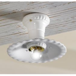 2227 PLAFONIERA MADE IN ITALY IN TERRACOTTA BIANCA ONDULATA E TRAFORATA DIAMETRO CM 21 CRISTALENSI CERAMICA - Cristalensi Shop O
