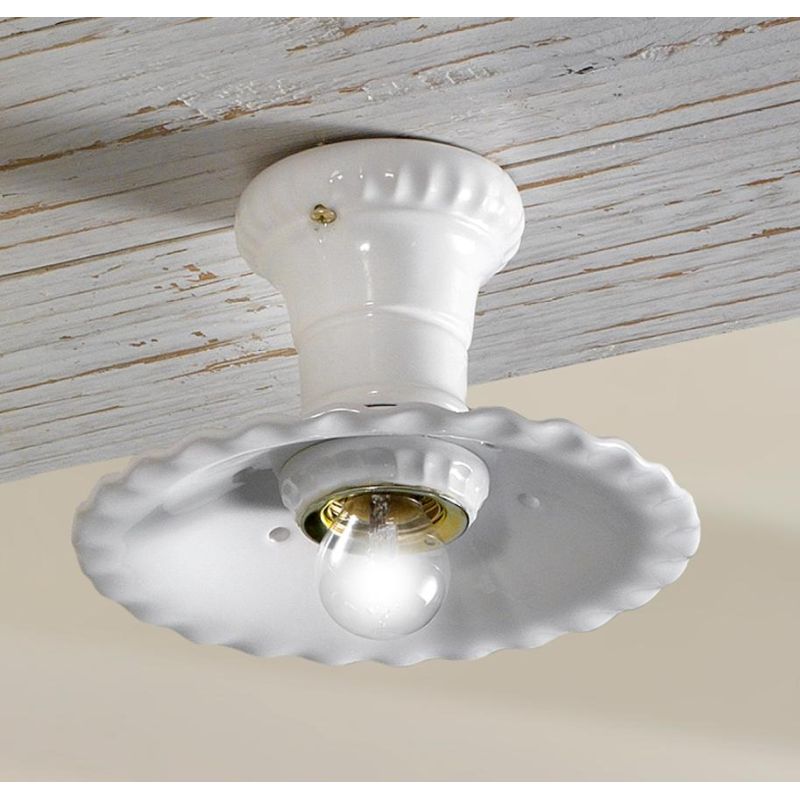 2227 PLAFONIERA MADE IN ITALY IN TERRACOTTA BIANCA ONDULATA E TRAFORATA DIAMETRO CM 21 CRISTALENSI CERAMICA - Cristalensi Shop O