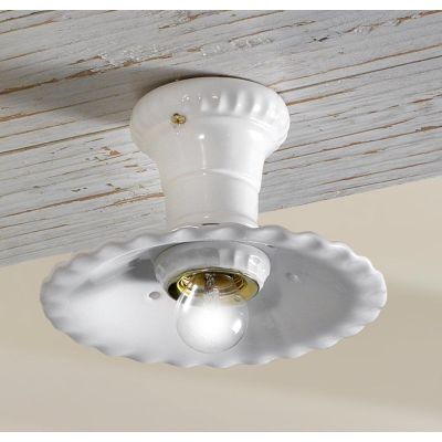 2227 PLAFONIERA MADE IN ITALY IN TERRACOTTA BIANCA ONDULATA E TRAFORATA DIAMETRO CM 21 CRISTALENSI CERAMICA - Cristalensi Shop O