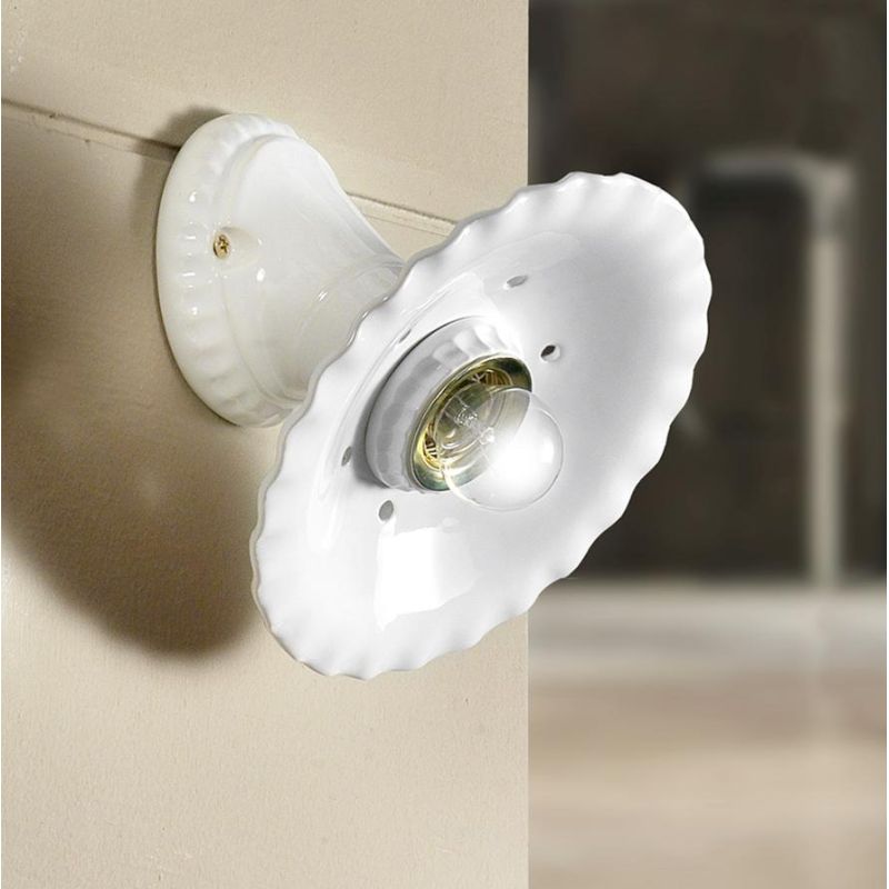 2232 APPLIQUE MADE IN ITALY IN TERRACOTTA BIANCA PLISSETTATA E TRAFORATA DIAMETRO CM 21.5 STILE RUSTICO CRISTALENSI CERAMICA - C