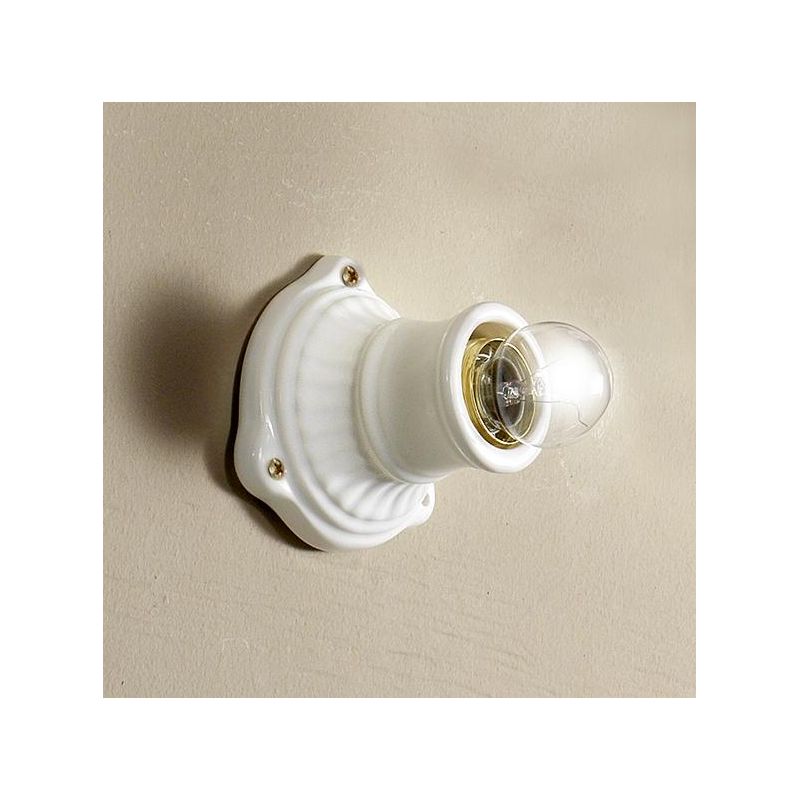 2231 MINI SPOT DA PARETE O SOFFITTO IN TERRACOTTA BIANCA LUCIDA MADE IN ITALY DIAMETRO CM 10.5 STILE RUSTICO CRISTALENSI CERAMIC