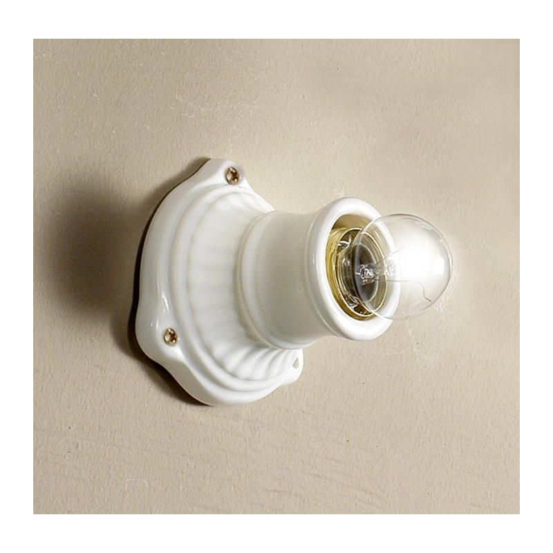 2231 MINI SPOT DA PARETE O SOFFITTO IN TERRACOTTA BIANCA LUCIDA MADE IN ITALY DIAMETRO CM 10.5 STILE RUSTICO CRISTALENSI CERAMIC
