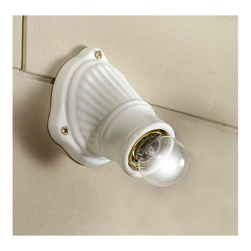 2230 MINI SPOT DA PARETE OBLIQUO IN TERRACOTTA BIANCA LUCIDA MADE IN ITALY DIAMETRO CM 10.5 STILE RUSTICO CRISTALENSI CERAMICA -