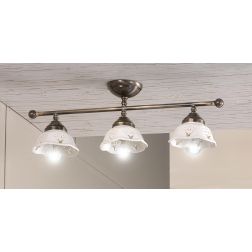 2234.3 PLAFONIERA LINEARE IN OTTONE CON DIFFUSORI IN TERRACOTTA BIANCA TRAFORATA MADE IN ITALY STILE RUSTICO CRISTALENSI CERAMIC 2