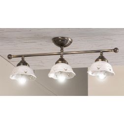 2234.3 PLAFONIERA LINEARE IN OTTONE CON DIFFUSORI IN TERRACOTTA BIANCA TRAFORATA MADE IN ITALY STILE RUSTICO CRISTALENSI CERAMIC