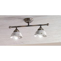 2234.2 PLAFONIERA LINEARE IN OTTONE CON DIFFUSORI IN TERRACOTTA BIANCA TRAFORATA MADE IN ITALY STILE RUSTICO CRISTALENSI CERAMIC 2