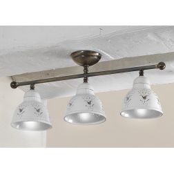 2235.3 PLAFONIERA LINEARE IN OTTONE CON DIFFUSORI IN TERRACOTTA BIANCA TRAFORATA MADE IN ITALY STILE RUSTICO CRISTALENSI CERAMIC