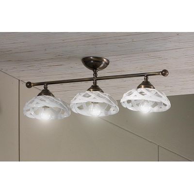 2236.3 PLAFONIERA 3 LUCI LINEARE IN OTTONE CON DIFFUSORI IN TERRACOTTA BIANCA TRAFORATA MADE IN ITALY STILE RUSTICO CRISTALENSI