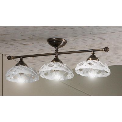 2236.3 PLAFONIERA 3 LUCI LINEARE IN OTTONE CON DIFFUSORI IN TERRACOTTA BIANCA TRAFORATA MADE IN ITALY STILE RUSTICO CRISTALENSI