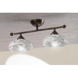 2236.2 PLAFONIERA 2 LUCI LINEARE IN OTTONE CON DIFFUSORI IN TERRACOTTA BIANCA TRAFORATA MADE IN ITALY STILE RUSTICO CRISTALENSI 2