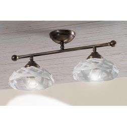 2236.2 PLAFONIERA 2 LUCI LINEARE IN OTTONE CON DIFFUSORI IN TERRACOTTA BIANCA TRAFORATA MADE IN ITALY STILE RUSTICO CRISTALENSI