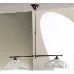 2236.B BILANCIERE 2 LUCI LINEARE IN OTTONE CON DIFFUSORI IN TERRACOTTA BIANCA TRAFORATA MADE IN ITALY RUSTICO CRISTALENSI CERAMI