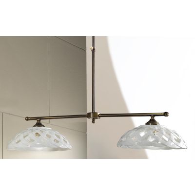 2236.B BILANCIERE 2 LUCI LINEARE IN OTTONE CON DIFFUSORI IN TERRACOTTA BIANCA TRAFORATA MADE IN ITALY RUSTICO CRISTALENSI CERAMI