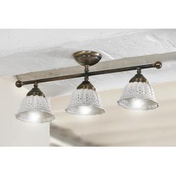 2237.3 PLAFONIERA LINEARE IN OTTONE CON DIFFUSORI IN TERRACOTTA BIANCA TRAFORATA MADE IN ITALY RUSTICA CRISTALENSI CERAMICA - Cr