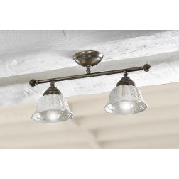 2237.2 PLAFONIERA LINEARE IN OTTONE CON DIFFUSORI IN TERRACOTTA BIANCA TRAFORATA MADE IN ITALY RUSTICA CRISTALENSI CERAMICA - Cr 2