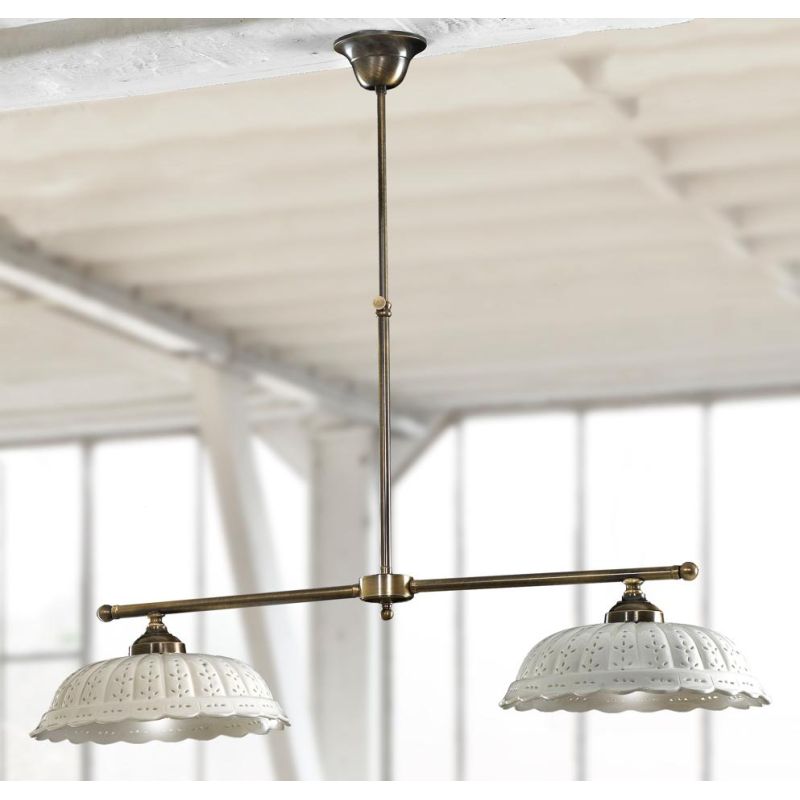 2237.B BILANCIERE IN OTTONE CON DIFFUSORI IN TERRACOTTA BIANCA TRAFORATA MADE IN ITALY RUSTICO CRISTALENSI CERAMICA - Cristalens