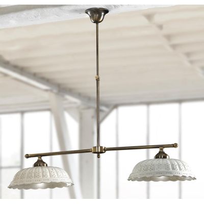 2237.B BILANCIERE IN OTTONE CON DIFFUSORI IN TERRACOTTA BIANCA TRAFORATA MADE IN ITALY RUSTICO CRISTALENSI CERAMICA - Cristalens